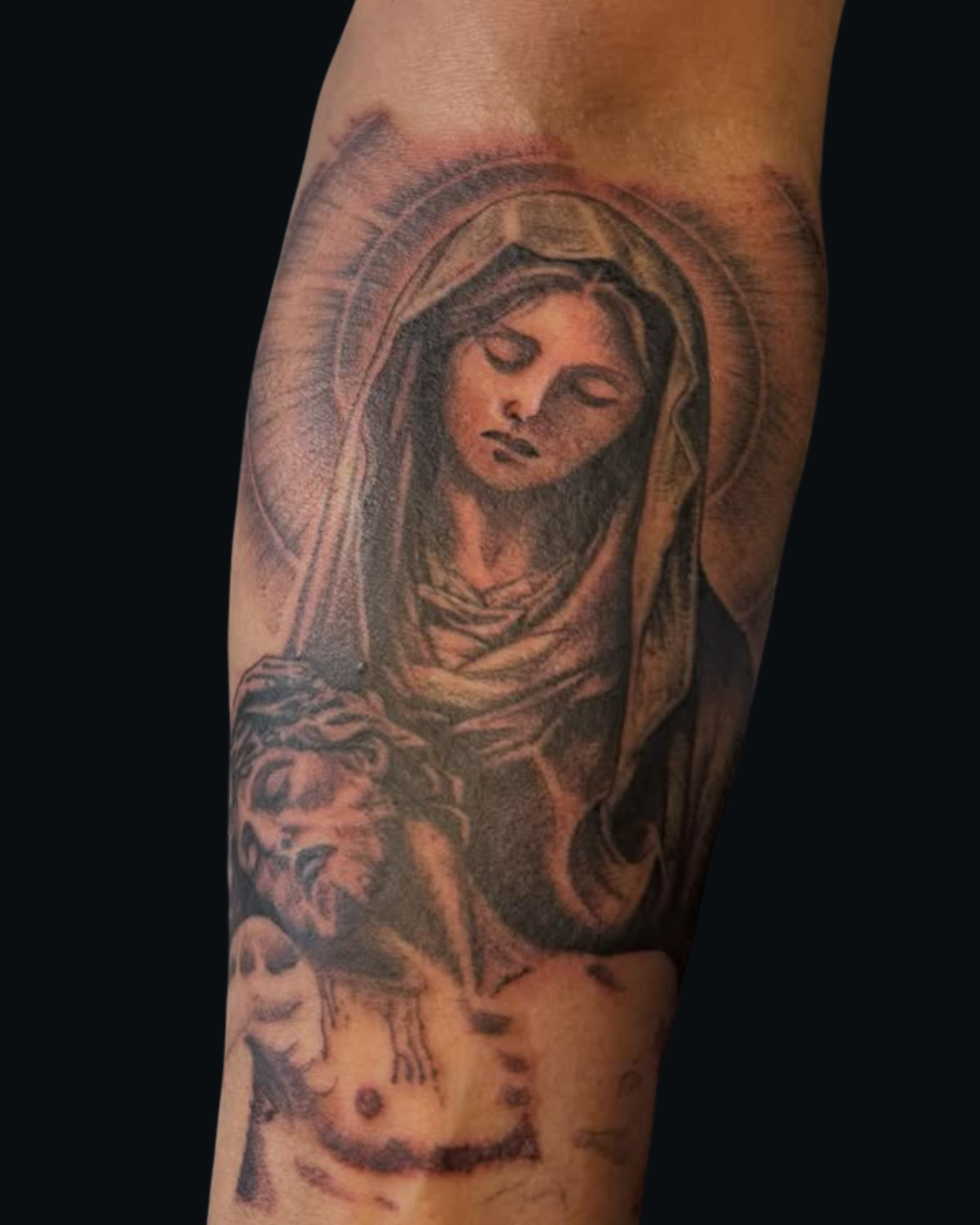 Mama Mary Tattoo Black and Grey Realism