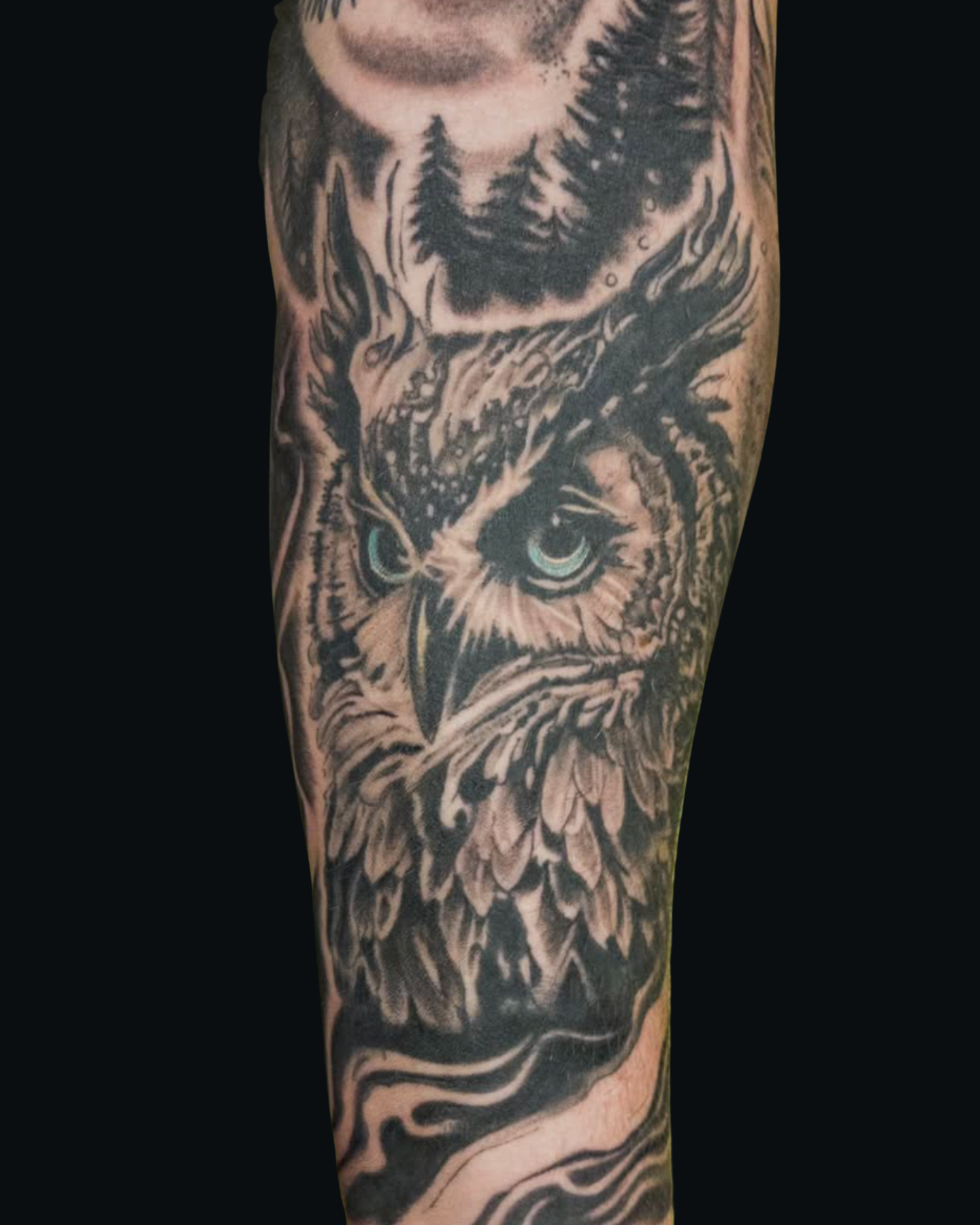 Owl Black and Grey Realistic Tattoo