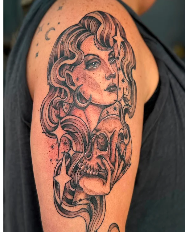 Black and Grey Skull and Female