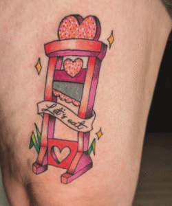 Pink heart tattoo by Katie Wade