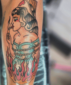 Neotraditional Nurse Tattoo on arm by Katie Wade