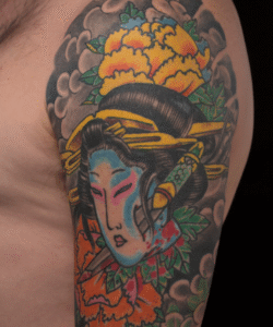Japanese samurai tattoo on sleeve by Matt Hodel