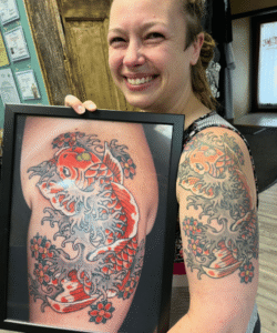 Fully healed american koi fish tattoo by Matt Hodel